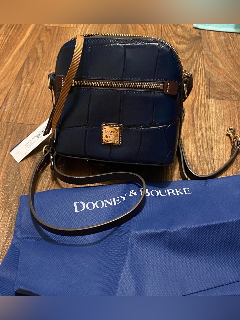 NWT Dooney & Bourke Denison Domed Leather Crocodile Crossbody Bag Purse Blue